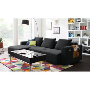 Ecksofa FINNY 2,5-Sitzer mit Longchair Webstoff Saia: Anthrazit - Longchair davorstehend links - Sitztiefenverstellung