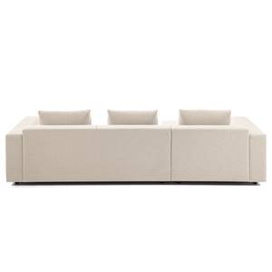 Hoekbank FINNY 2,5-zits + chaise longue geweven stof - Geweven stof Saia: Beige - Longchair vooraanzicht links - Met zitdiepte verstelling