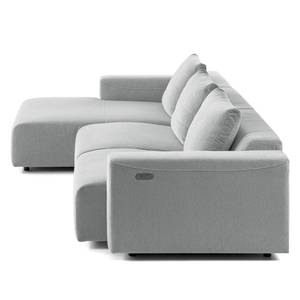 Ecksofa FINNY 2,5-Sitzer mit Longchair Webstoff Saia: Hellgrau - Longchair davorstehend links - Sitztiefenverstellung