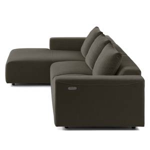 Canapé d’angle 2-3 places FINNY Tissu - Tissu Saia: Noir-Marron - Méridienne courte à gauche (vue de face) - Avec réglage de la profondeur d'assise