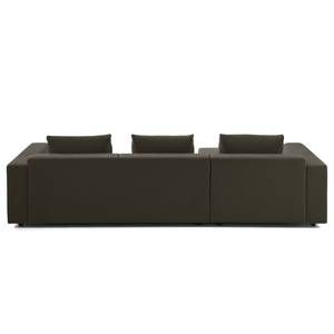 Canapé d’angle 2-3 places FINNY Tissu - Tissu Saia: Noir-Marron - Méridienne courte à gauche (vue de face) - Avec réglage de la profondeur d'assise