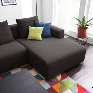 Ecksofa FINNY 2,5-Sitzer mit Longchair Webstoff Saia: Schwarz-Braun - Longchair davorstehend rechts - Keine Funktion