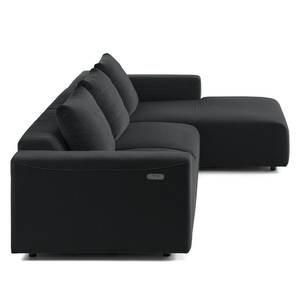 Ecksofa FINNY 2,5-Sitzer mit Longchair Webstoff Saia: Anthrazit - Longchair davorstehend rechts - Sitztiefenverstellung