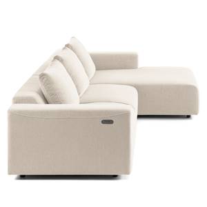 Hoekbank FINNY 2,5-zits + chaise longue geweven stof - Geweven stof Saia: Beige - Longchair vooraanzicht rechts - Met zitdiepte verstelling