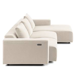 Hoekbank FINNY 2,5-zits + chaise longue geweven stof - Geweven stof Saia: Beige - Longchair vooraanzicht rechts - Met zitdiepte verstelling