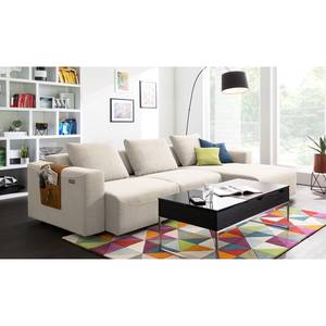 Ecksofa FINNY 2,5-Sitzer mit Longchair Webstoff Saia: Beige - Longchair davorstehend rechts - Sitztiefenverstellung