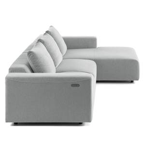 Ecksofa FINNY 2,5-Sitzer mit Longchair Webstoff Saia: Hellgrau - Longchair davorstehend rechts - Sitztiefenverstellung