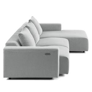 Ecksofa FINNY 2,5-Sitzer mit Longchair Webstoff Saia: Hellgrau - Longchair davorstehend rechts - Sitztiefenverstellung