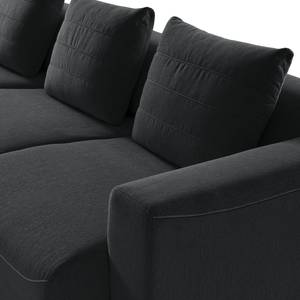 Hoekbank FINNY 3-zits met chaise longue geweven stof - Geweven stof Saia: Antraciet - Longchair vooraanzicht links - Geen functie