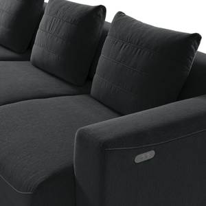 Canapé d’angle 3 places FINNY Tissu - Tissu Saia: Anthracite - Méridienne courte à gauche (vue de face) - Avec réglage de la profondeur d'assise