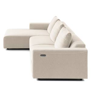 Ecksofa FINNY 3-Sitzer mit Longchair Webstoff Saia: Beige - Longchair davorstehend links - Sitztiefenverstellung