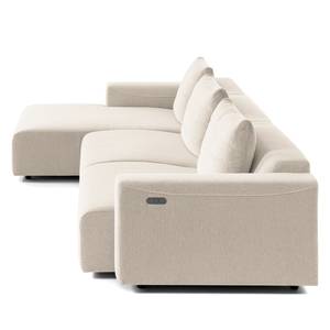Ecksofa FINNY 3-Sitzer mit Longchair Webstoff Saia: Beige - Longchair davorstehend links - Sitztiefenverstellung