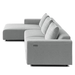 Ecksofa FINNY 3-Sitzer mit Longchair Webstoff Saia: Hellgrau - Longchair davorstehend links - Sitztiefenverstellung