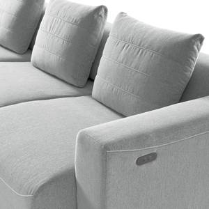 Ecksofa FINNY 3-Sitzer mit Longchair Webstoff Saia: Hellgrau - Longchair davorstehend links - Sitztiefenverstellung