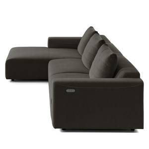 Canapé d’angle 3 places FINNY Tissu - Tissu Saia: Noir-Marron - Méridienne courte à gauche (vue de face) - Avec réglage de la profondeur d'assise