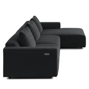Ecksofa FINNY 3-Sitzer mit Longchair Webstoff Saia: Anthrazit - Longchair davorstehend rechts - Sitztiefenverstellung