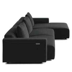 Ecksofa FINNY 3-Sitzer mit Longchair Webstoff Saia: Anthrazit - Longchair davorstehend rechts - Sitztiefenverstellung