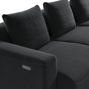 Ecksofa FINNY 3-Sitzer mit Longchair Webstoff Saia: Anthrazit - Longchair davorstehend rechts - Sitztiefenverstellung