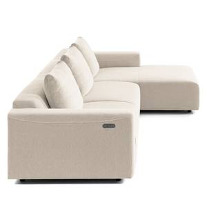 Ecksofa FINNY 3-Sitzer mit Longchair Webstoff Saia: Beige - Longchair davorstehend rechts - Sitztiefenverstellung