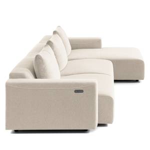 Ecksofa FINNY 3-Sitzer mit Longchair Webstoff Saia: Beige - Longchair davorstehend rechts - Sitztiefenverstellung