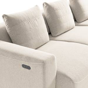 Ecksofa FINNY 3-Sitzer mit Longchair Webstoff Saia: Beige - Longchair davorstehend rechts - Sitztiefenverstellung