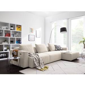 Ecksofa FINNY 3-Sitzer mit Longchair Webstoff Saia: Beige - Longchair davorstehend rechts - Sitztiefenverstellung