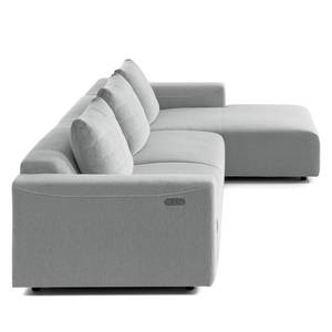 Ecksofa FINNY 3-Sitzer mit Longchair Webstoff Saia: Hellgrau - Longchair davorstehend rechts - Sitztiefenverstellung