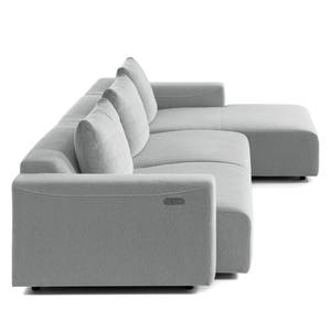 Ecksofa FINNY 3-Sitzer mit Longchair Webstoff Saia: Hellgrau - Longchair davorstehend rechts - Sitztiefenverstellung