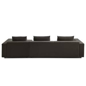 Canapé d’angle 3 places FINNY Tissu - Tissu Saia: Noir-Marron - Méridienne courte à droite (vue de face) - Avec réglage de la profondeur d'assise