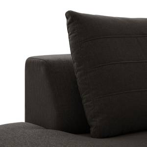 Canapé d’angle FINNY avec méridienne Tissu - Tissu Saia: Noir-Marron - Méridienne longue à gauche (vue de face) - Avec réglage de la profondeur d'assise