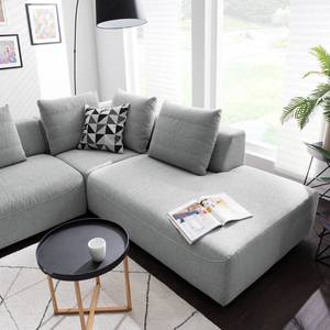 Canapé d’angle FINNY avec méridienne Tissu - Tissu Saia: Gris clair - Méridienne longue à droite (vue de face) - Avec réglage de la profondeur d'assise