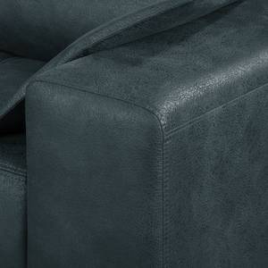 Ecksofa Flesk Antiklederlook Anthrazit - Ottomane davorstehend links - Mit Hocker