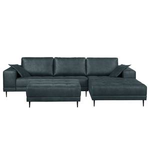 Ecksofa Flesk Antiklederlook Anthrazit - Ottomane davorstehend rechts - Mit Hocker