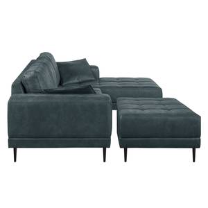 Ecksofa Flesk Antiklederlook Anthrazit - Ottomane davorstehend rechts - Mit Hocker