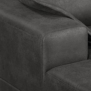 Ecksofa Flesk Antiklederlook Basalt - Ottomane davorstehend links - Mit Hocker