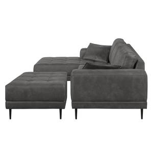 Ecksofa Flesk Antiklederlook Basalt - Ottomane davorstehend links - Mit Hocker