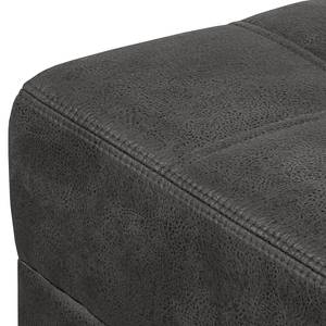 Ecksofa Flesk Antiklederlook Basalt - Ottomane davorstehend links - Mit Hocker