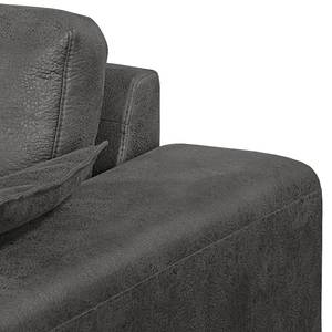 Canapé d'angle Flesk Aspect cuir ancien - Basalte - Méridienne longue à droite (vue de face) - Avec repose-pieds