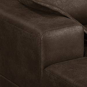 Ecksofa Flesk Antiklederlook Braun - Ottomane davorstehend links - Mit Hocker