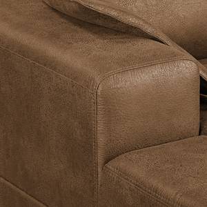 Ecksofa Flesk Antiklederlook Hellbraun - Ottomane davorstehend links - Mit Hocker