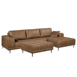 Ecksofa Flesk Antiklederlook Hellbraun - Ottomane davorstehend rechts - Mit Hocker