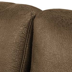 Canapé d'angle Flesk Aspect cuir ancien - Latte macchiatto - Méridienne longue à gauche (vue de face) - Avec repose-pieds