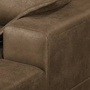 Canapé d'angle Flesk Aspect cuir ancien - Latte macchiatto - Méridienne longue à droite (vue de face) - Avec repose-pieds
