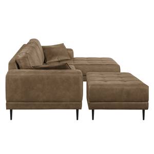 Ecksofa Flesk Antiklederlook Latte Macchiato - Ottomane davorstehend rechts - Mit Hocker