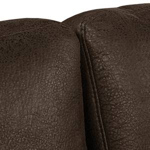 Canapé d'angle Flesk Aspect cuir ancien - Marron - Méridienne longue à droite (vue de face) - Sans repose-pieds