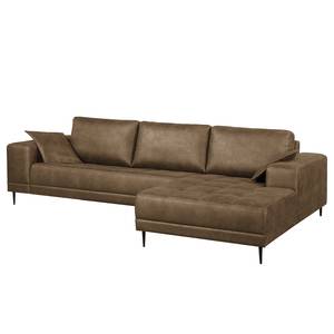 Ecksofa Flesk Antiklederlook Latte Macchiato - Ottomane davorstehend rechts - Ohne Hocker