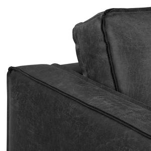 Canapé d’angle FORT DODGE Aspect cuir vieilli - Microfibre Yaka: Noir - Méridienne courte à gauche (vue de face) - Sans fonction couchage