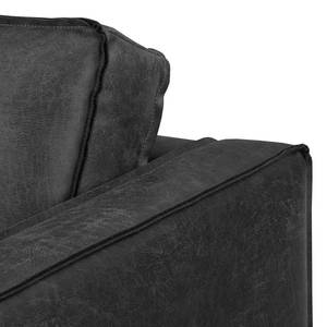 Ecksofa FORT DODGE Antiklederlook - Microfaser Yaka: Schwarz - Longchair davorstehend rechts - Ohne Schlaffunktion