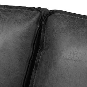 Canapé d’angle FORT DODGE Aspect cuir vieilli - Microfibre Yaka: Noir - Méridienne courte à droite (vue de face) - Sans fonction couchage