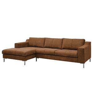 Ecksofa Fortune Antiklederlook Cognac - Longchair davorstehend links